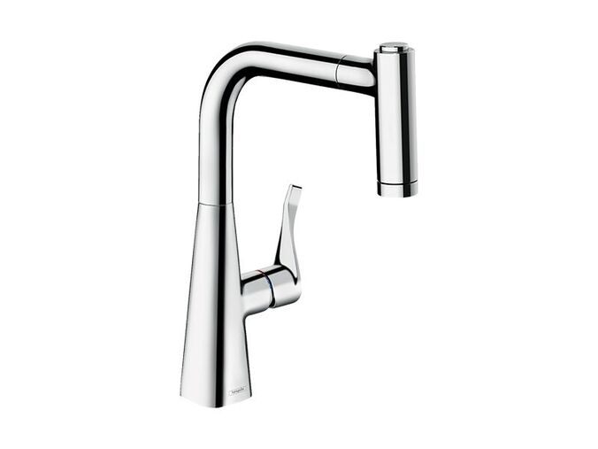 Hansgrohe M71 Dřezová baterie Metris s výsuvnou sprškou, sBox, EcoSmart, chrom