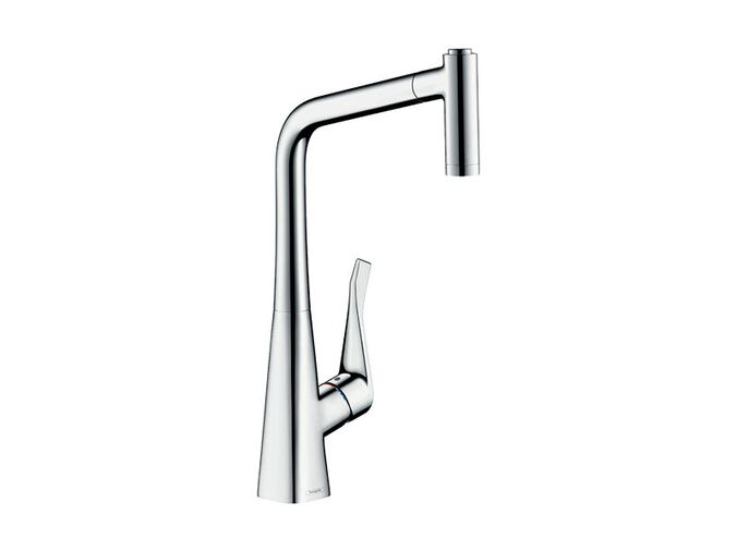 Hansgrohe M71 Dřezová baterie Metris s výsuvnou sprškou, sBox, EcoSmart, chrom