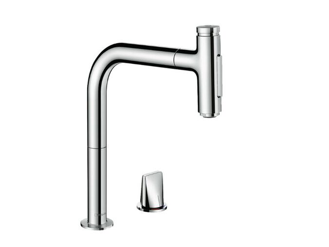 Hansgrohe M71 Dřezová baterie Metris Select s výsuvnou sprškou, 2-otvorová instalace, chrom