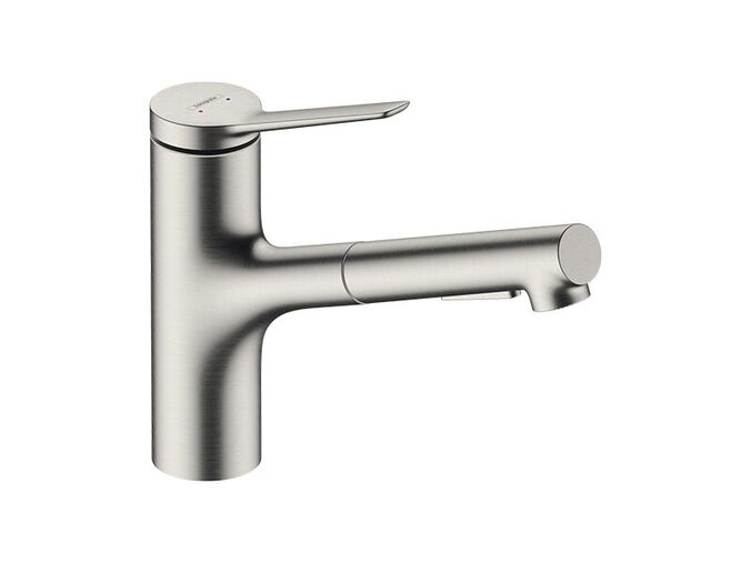 Hansgrohe Zesis M33 Dřezová baterie 150, s výsuvnou sprškou, sBox lite, vzhled nerezu