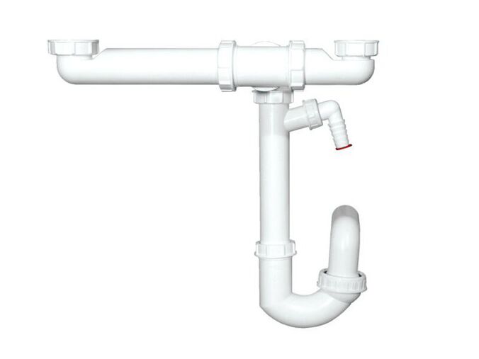 HL Dřezová zápachová uzávěrka DN50x6/4” pro dvoudílný dřez, pro úsporu místa s přípojkou pro spotřebiče