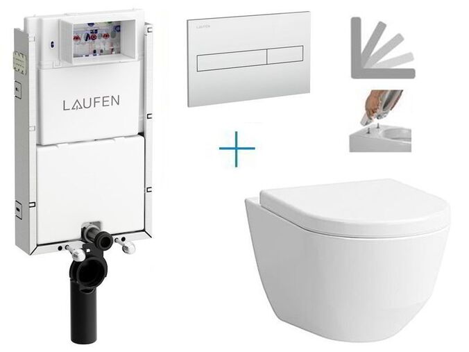 Laufen TW1 - sada pro závěsné WC H8946630000001 FU + rimless klozet a sedátko Laufen Pro + tlačítko Dual Flush, chrom mat