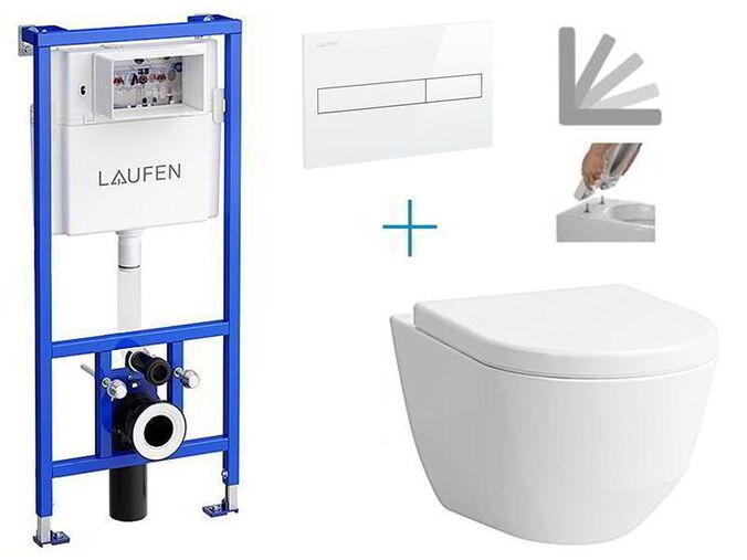 Laufen CW1 - sada pro závěsné WC H8946600000001 FU + rimless klozet a sedátko Laufen Pro + tlačítko Dual Flush, bílá