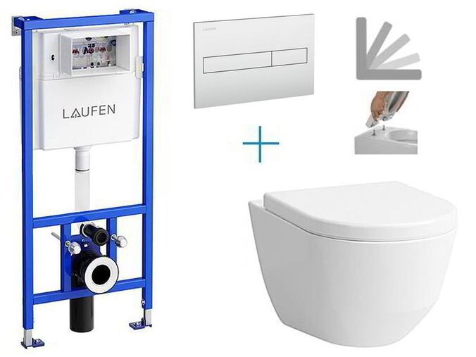 Laufen CW1 - sada pro závěsné WC H8946600000001 FU + rimless klozet a sedátko Laufen Pro + tlačítko Dual Flush, chrom mat