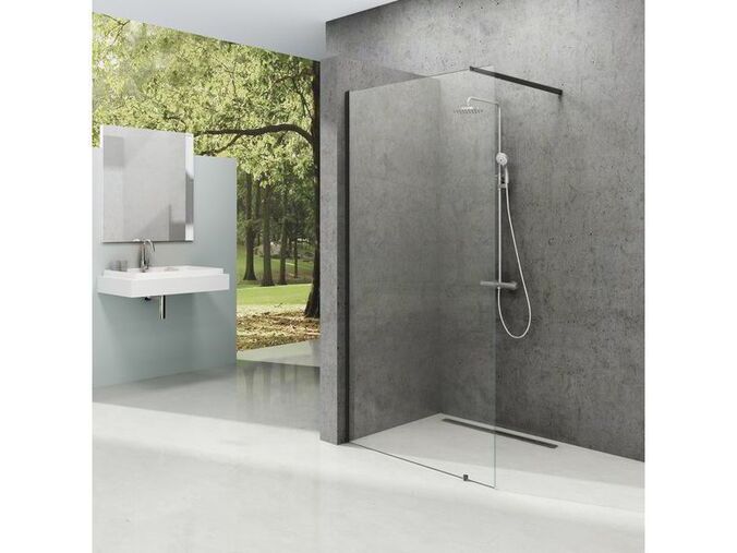 Ravak Walk-In Sprchový kout model Wall, 100x200 cm, černá, dekor transparent