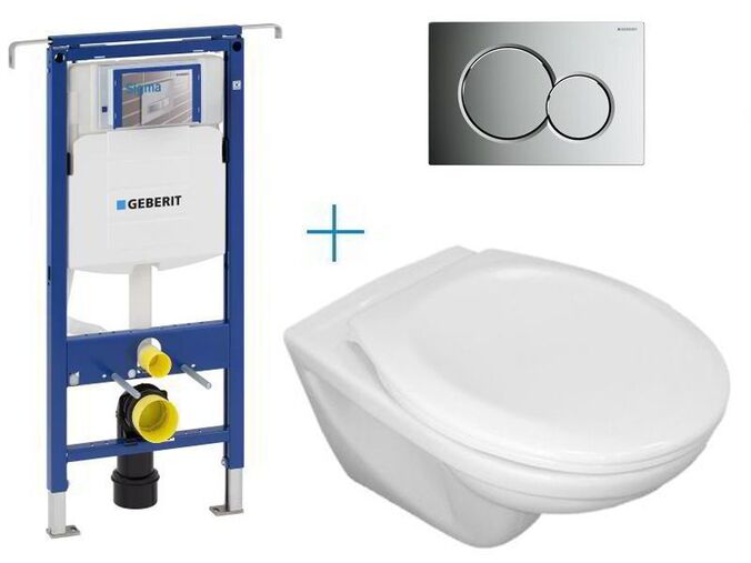 Geberit Duofix Special - sada pro závěsné WC111.355.00.5 CW+ klozet Jika Euroline a sedátko Jika Zeta + tlačítko Sigma01, lakovaný chrom mat easy-to-clean