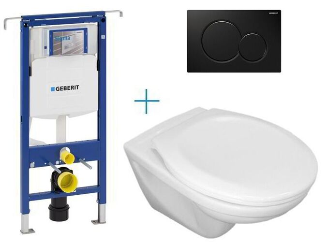 Geberit Duofix Special - sada pro závěsné WC 111.355.00.5 CW + klozet Jika Euroline a sedátko Jika Zeta + tlačítko Sigma01, černá