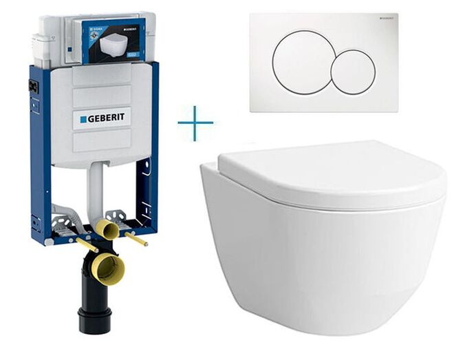 Geberit Kombifix Eco - sada pro závěsné WC 110.302.00.5 BY + rimless klozet a sedátko Laufen Pro + tlačítko Sigma01, bílá