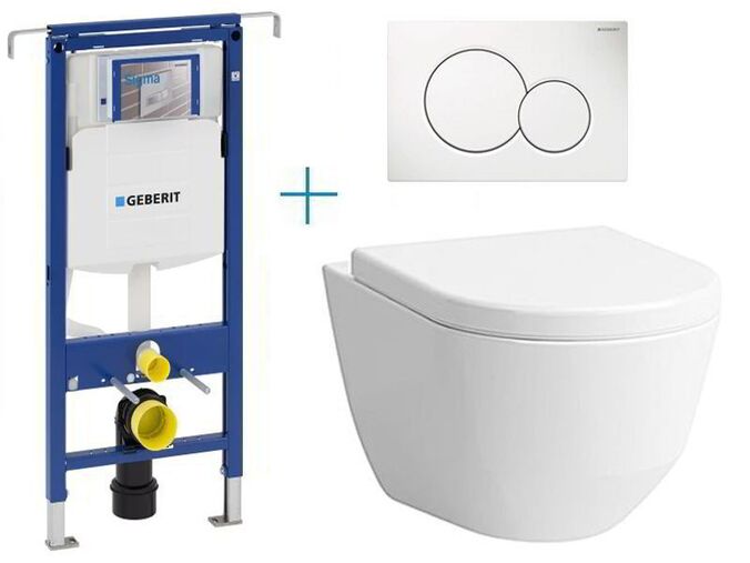 Geberit Duofix Special - sada pro závěsné WC 111.355.00.5 BY + rimless klozet a sedátko Laufen Pro + tlačítko Sigma01, bílá