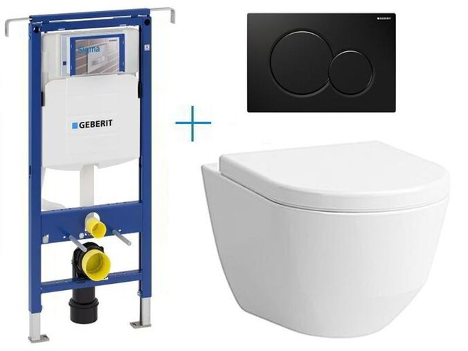 Geberit Duofix Special - sada pro závěsné WC 111.355.00.5 BY + rimless klozet a sedátko Laufen Pro + tlačítko Sigma01, černá