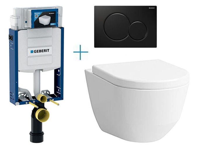 Geberit Kombifix Eco - sada pro závěsné WC 110.302.00.5 BY + rimless klozet a sedátko Laufen Pro + tlačítko Sigma01, černá