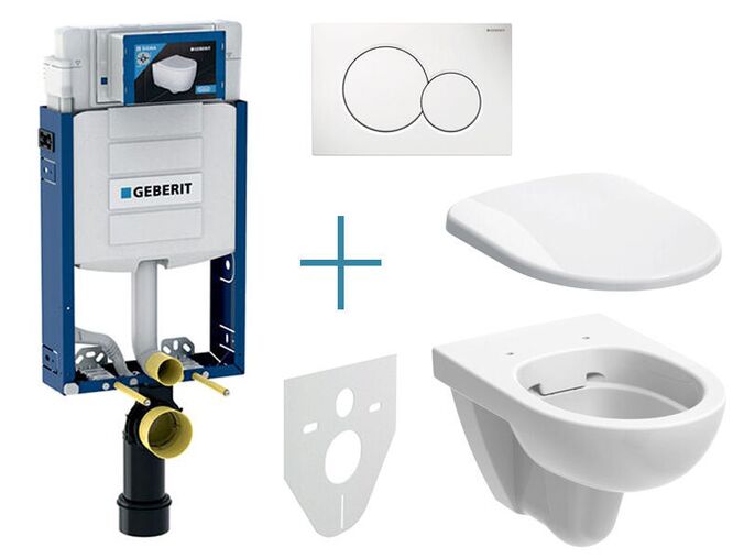 Geberit Kombifix - sada pro závěsné WC 110.302.00.5 IA + rimfree klozet a sedátko Geberit Selnova + tlačítko Sigma01, alpská bílá