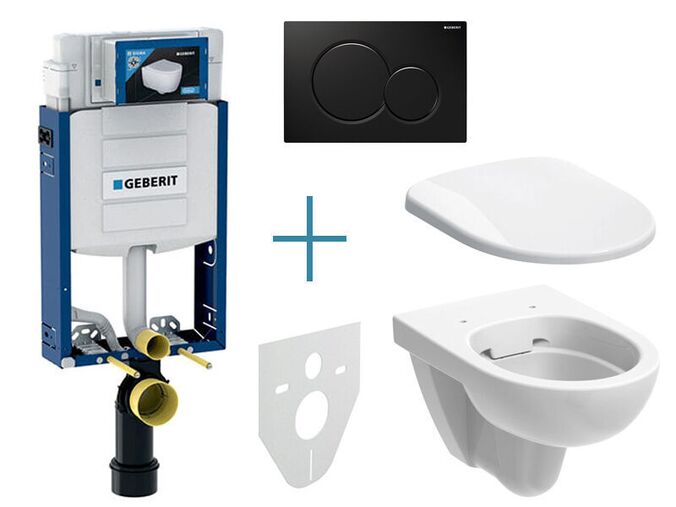 Geberit Kombifix - sada pro závěsné WC 110.302.00.5 IA + rimfree klozet a sedátko Geberit Selnova + tlačítko Sigma01, černá