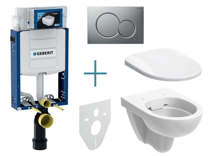 Geberit Kombifix - sada pro závěsné WC 110.302.00.5 IA + rimfree klozet a sedátko Geberit Selnova + tlačítko Sigma01, lakovaný chrom mat easy-to-clean