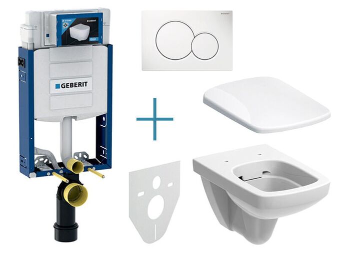 Geberit Kombifix - sada pro závěsné WC 110.302.00.5 JX + rimfree klozet a sedátko Geberit Selnova Square + tlačítko Sigma01, alpská bílá