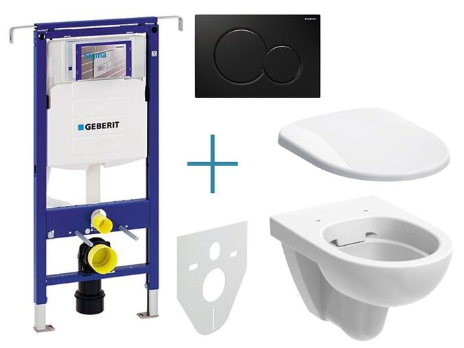 Geberit Duofix Special - sada pro závěsné WC 111.355.00.5 IA + rimfree klozet a sedátko Geberit Selnova + tlačítko Sigma01, černá