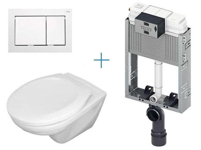 TECEbox 2.0 - sada pro závěsné WC 9370300 CW + klozet Jika Euroline a sedátko Jika Zeta + tlačítko TECEbase, bílá