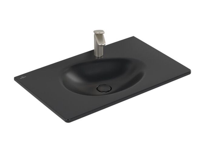 Villeroy & Boch Antao umyvadlo nábytkové 80x50 cm, s tvorem pro baterii, se skrytým přepadem ViFlow, Ceramic Plus, Pure Black