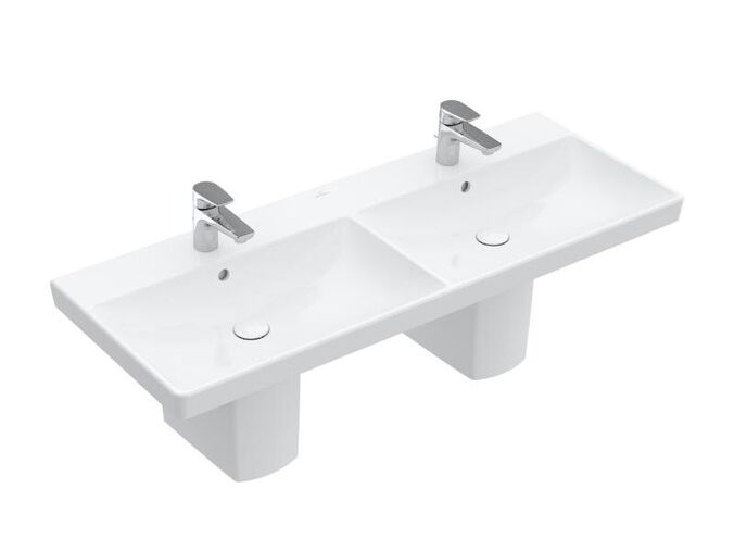 Villeroy & Boch Avento dvojumyvadlo 120x47 cm, 2x otvor pro baterii, s přepadem, CeramicPlus, bílá Alpin