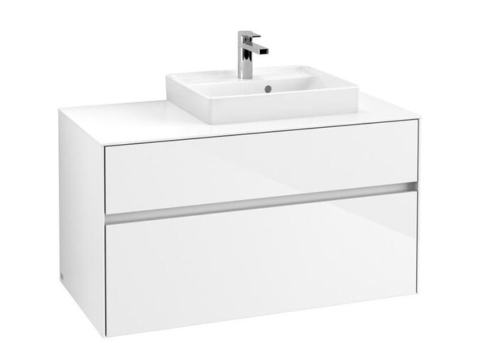 Villeroy & Boch Collaro skříňka pod umyvadlo, 100x50x54,8 cm, otvor vpravo, 2x zásuvka, Glossy White