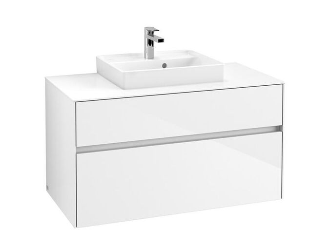 Villeroy & Boch Collaro skříňka pod umyvadlo, 100x50x54,8 cm, otvor uprostřed, 2x zásuvka, Glossy White