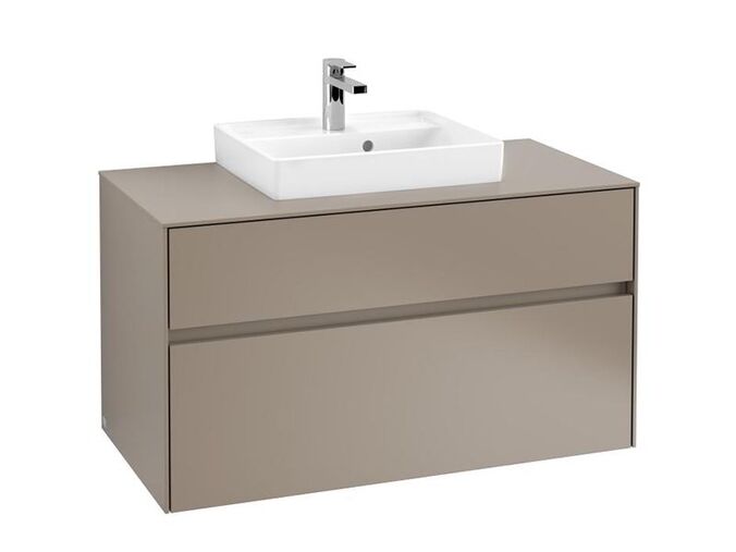 Villeroy & Boch Collaro skříňka pod umyvadlo, 100x50x54,8 cm, otvor uprostřed, 2x zásuvka, Truffle Grey