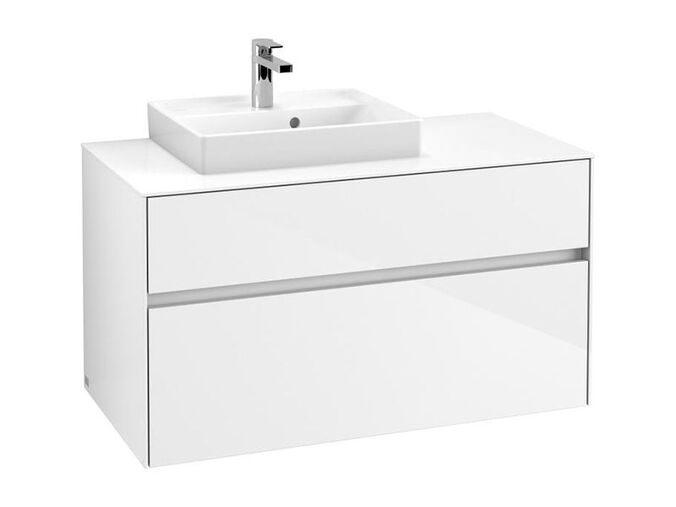 Villeroy & Boch Collaro skříňka pod umyvadlo, 100x50x54,8 cm, otvor vlevo, 2x zásuvka, Glossy White