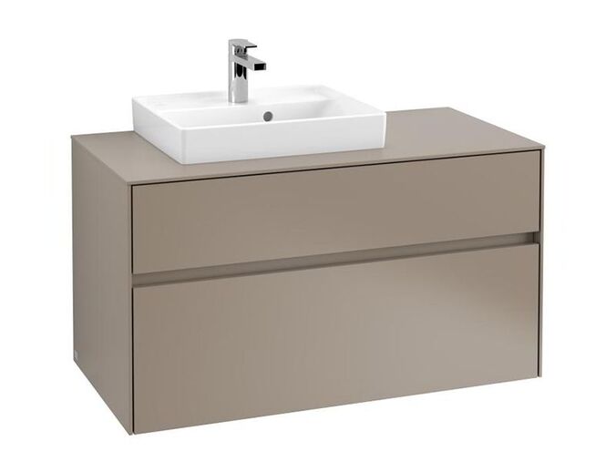 Villeroy & Boch Collaro skříňka pod umyvadlo, 100x50x54,8 cm, otvor vlevo, 2x zásuvka, Truffle Grey