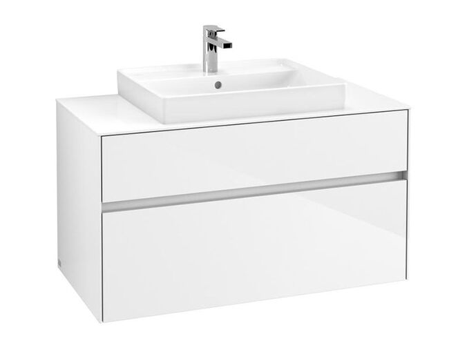 Villeroy & Boch Collaro skříňka pod umyvadlo, 100x50x54,8 cm, otvor uprostřed, 2x zásuvka, Glossy White