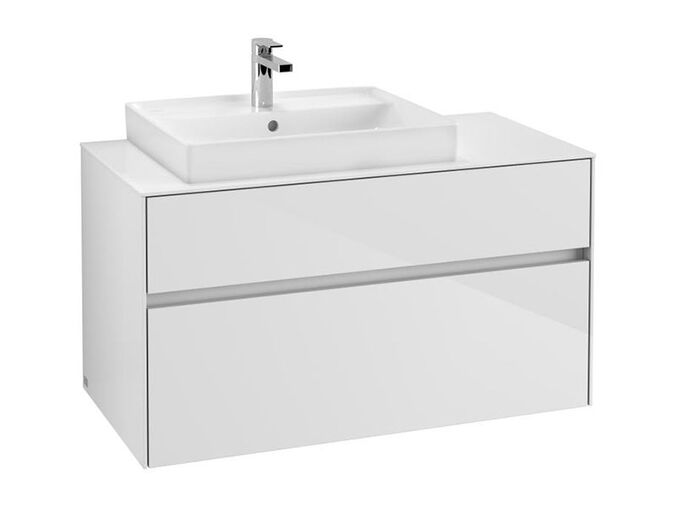 Villeroy & Boch Collaro skříňka pod umyvadlo, 100x50x54,8 cm, otvor vlevo, 2x zásuvka, Glossy White