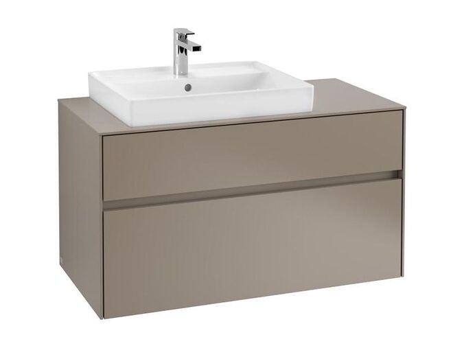 Villeroy & Boch Collaro skříňka pod umyvadlo, 100x50x54,8 cm, otvor vlevo, 2x zásuvka, Truffle Grey