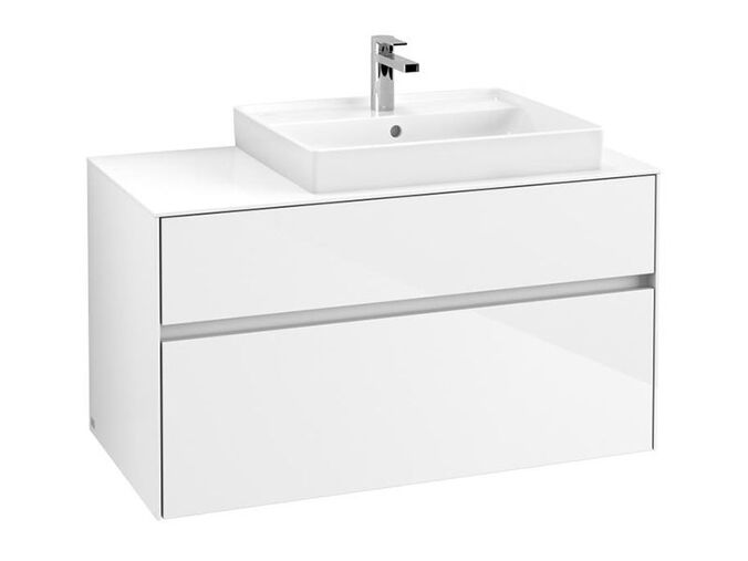 Villeroy & Boch Collaro skříňka pod umyvadlo, 100x5x54,80 cm, otvor vpravo, 2x zásuvka, Glossy White