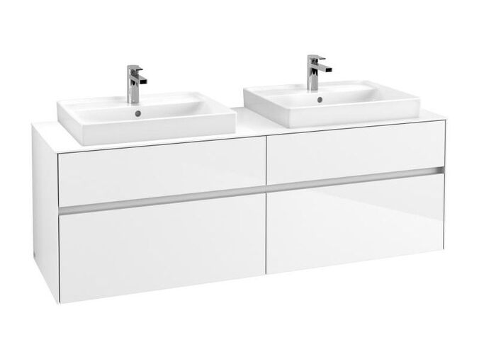 Villeroy & Boch Collaro skříňka pod umyvadlo, 160x50x54,8 cm, 2 otvory, 4x zásuvka, Glossy White