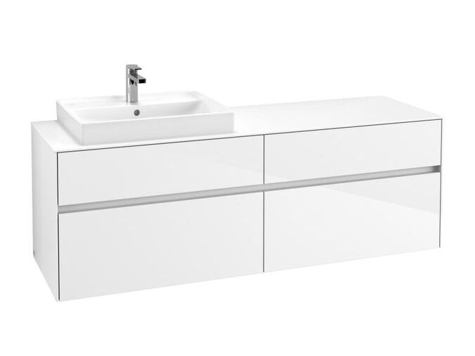 Villeroy & Boch Collaro skříňka pod umyvadlo, 160x50x54,8 cm, otvor vlevo, 4x zásuvka, Glossy White