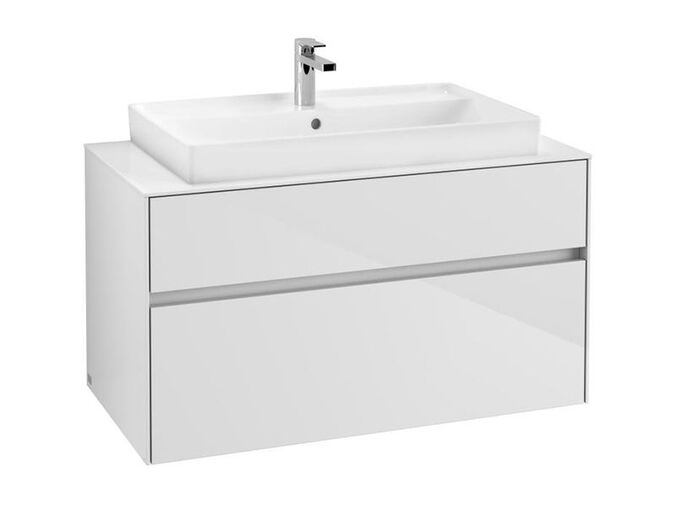 Villeroy & Boch Collaro skříňka pod umyvadlo, 100x50x54,8 cm, otvor uprostřed, 2x zásuvka, Glossy White