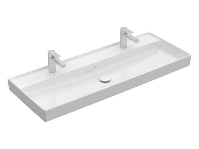 Villeroy & Boch Collaro umyvadlo 120x47 cm, 2 otvory pro baterii, bez přepadu, CeramicPlus, bílá Alpin