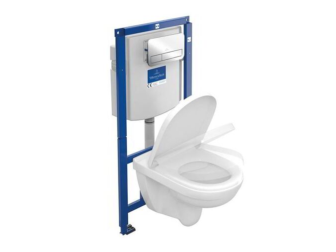 Villeroy & Boch O.novo set předstěnové instalace ViConnect, klozetu a sedátka, DirectFlush, SoftClosing, a tlačítka E200, lesklý chrom