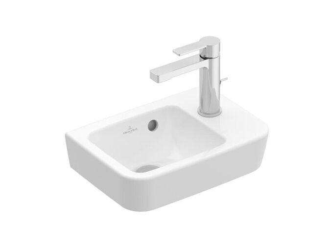 Villeroy & Boch O.novo umývátko Compact 36x25 cm, otvor pro baterii vpravo, s přepadem, Ceramic Plus, bílá Alpin