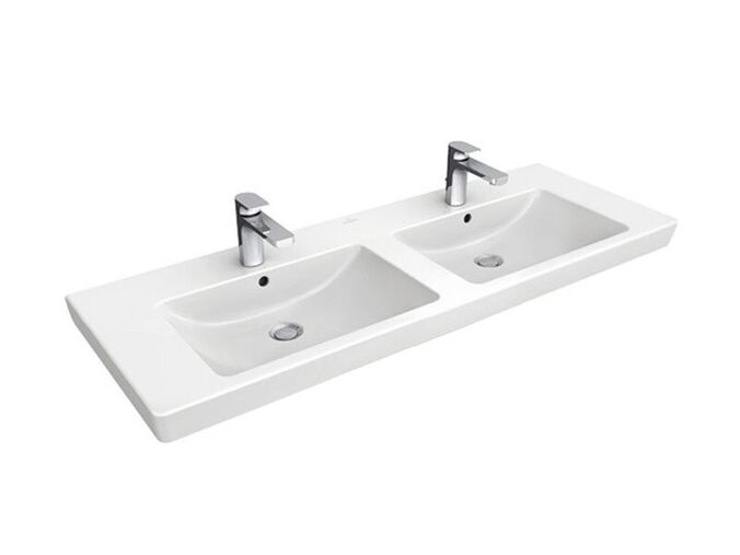 Villeroy & Boch Subway 2.0 dvojumyvadlo 130x47 cm, otvor pro baterii, s přepadem, bílá Alpin