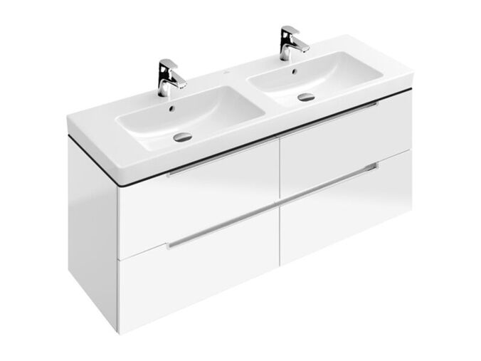 Villeroy & Boch Subway 2.0 skříňka pod umyvadlo,128,7x44,9x52 cm, 4x zásuvka, Glossy White