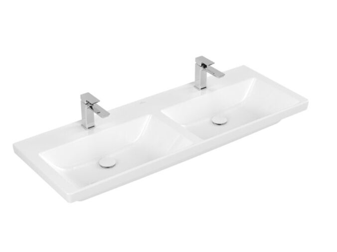 Villeroy & Boch Subway 3.0 dvojumyvadlo 130x47 cm, 2 otvory pro baterii, bez přepadu, CeramicPlus, bílá Alpin