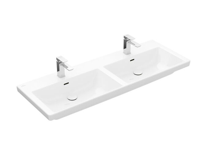 Villeroy & Boch Subway 3.0 dvojumyvadlo 130x47 cm, 2 otvory pro baterii, s přepadem, bílá Alpin