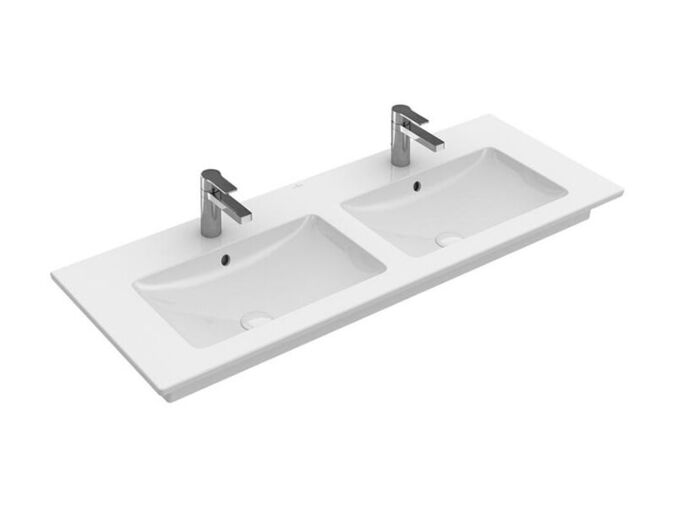 Villeroy & Boch Venticello dvojumyvadlo 130x50 cm, 2x otvor pro baterii, s přepadem, CeramicPlus, bílá Alpin