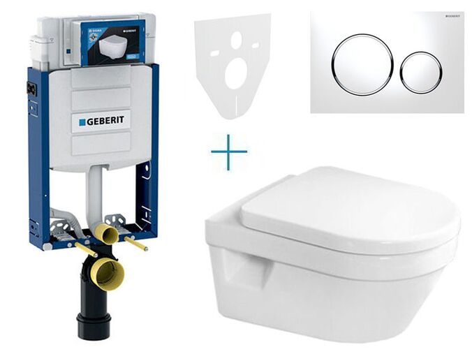 Geberit Kombifix - sada pro závěsné WC 110.302.00.5 AZ + klozet a sedátko se softclose Villeroy & Boch Architectura + tlačítko Sigma20, bílá/chrom lesk