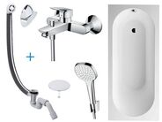 Villeroy & Boch + Hansgrohe Koupelnový set – Villeroy & Boch Oberon obdélníková vana 180x80 cm, bílá + Hansgrohe Logis vanová baterie + sprchová souprava 1jet + odpadová a přepadová souprava