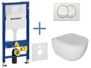 Geberit + kielle Set předstěnové instalace Duofix Delta + rimless klozet a sedátko se SoftClose kielle Oudee + tlačítko Delta Zero, bílá